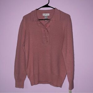 NEW Jennifer Moore M Sweater Angora Wool Pink Button Collar